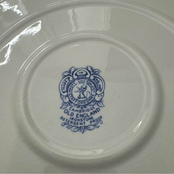 MYOTT Cambridge Old England Ironstone 12” Round Cake Plate Blue Transferware - Picture 3 of 7